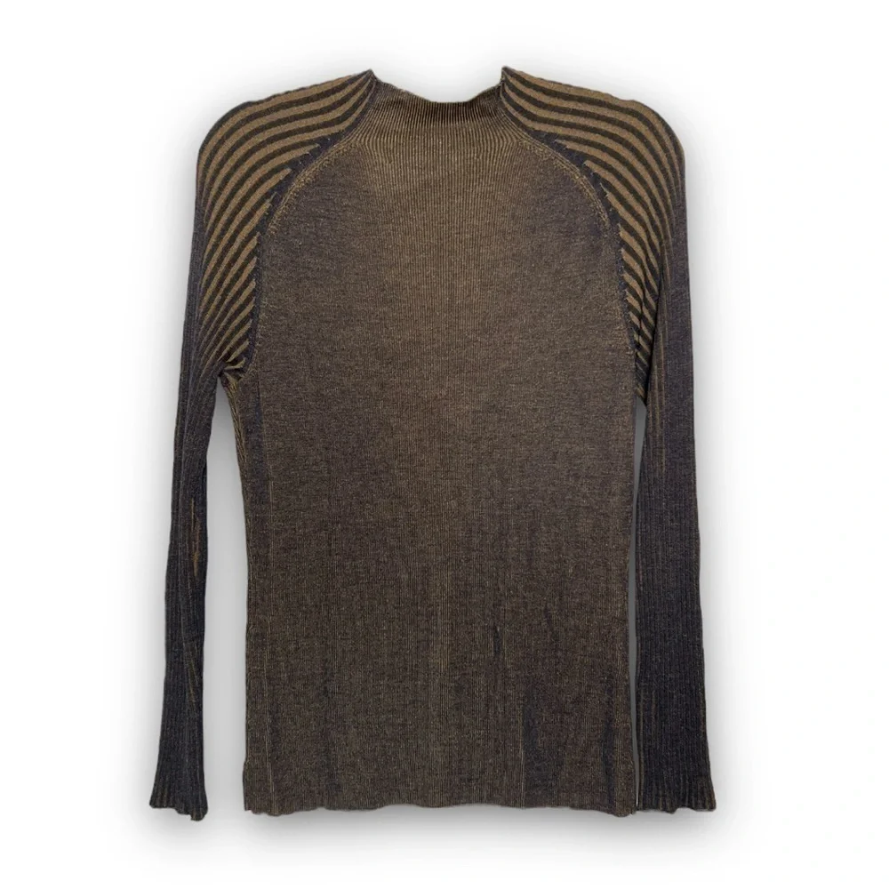 DREYDEN Wool Sweater‎ Contrast Stripe Rib Knit Lightweight Slim Fit Mockneck XL